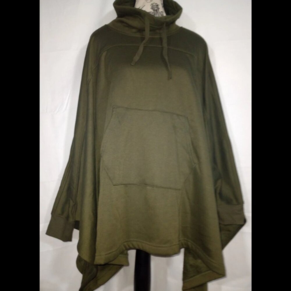 NWT Felina Olive Fleece Poncho One Size Cozy Pullover with Kangaroo Pocket